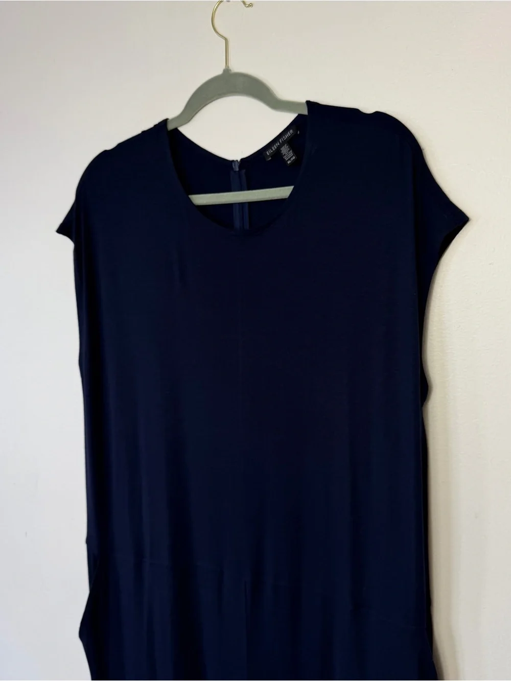 Eileen Fisher Navy Viscose Jersey Wide Leg Jumpsuit XL Made in USA